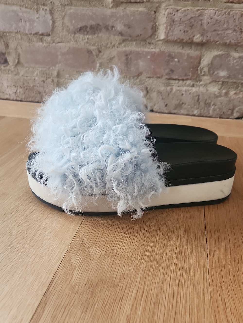 Blood & Honey Fur Platform Slides Blue